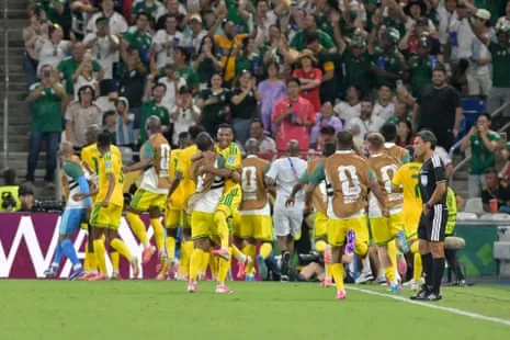 South Africa celebrate a goal by Thapelo Maseko