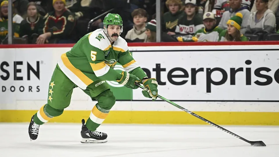 Minnesota Wild defenceman Jacob Middleton in action against the Arizona Coyotes during the second period of an NHL hockey game Saturday, Jan. 13, 2024, in St. Paul, Minn. The Coyotes won 6-0. (AP Photo/Craig Lassig) - The Canadian Press