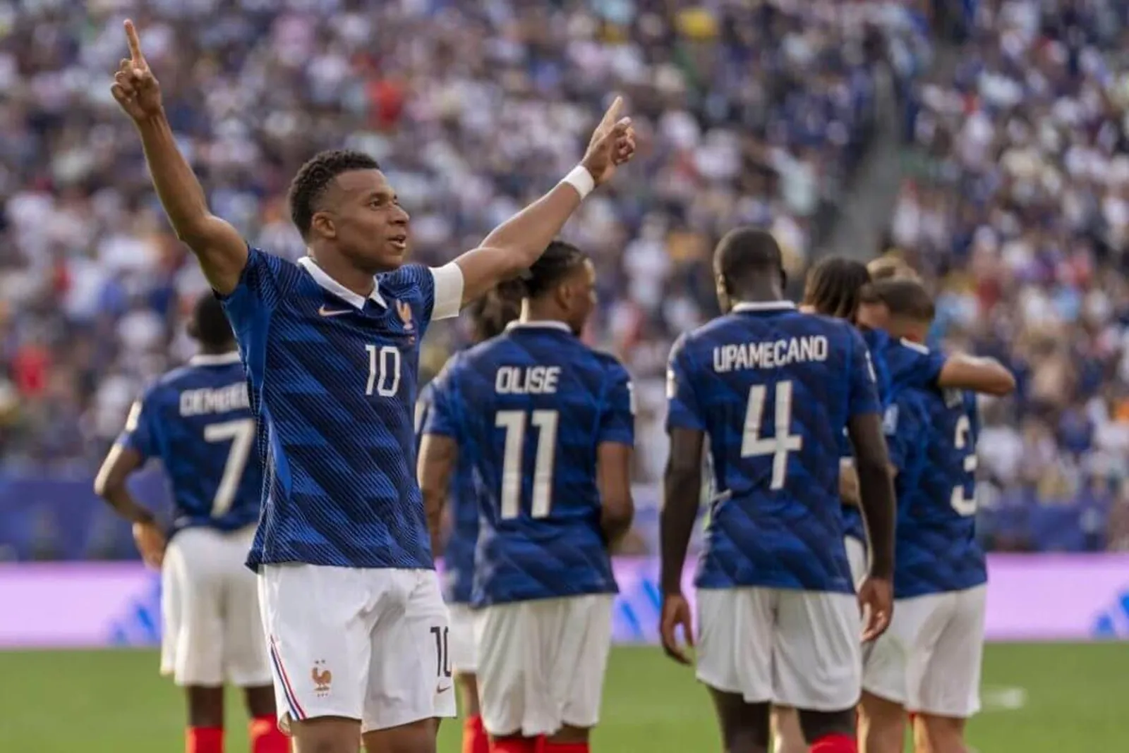 Kylian Mbappe and his France team-mates celebrate